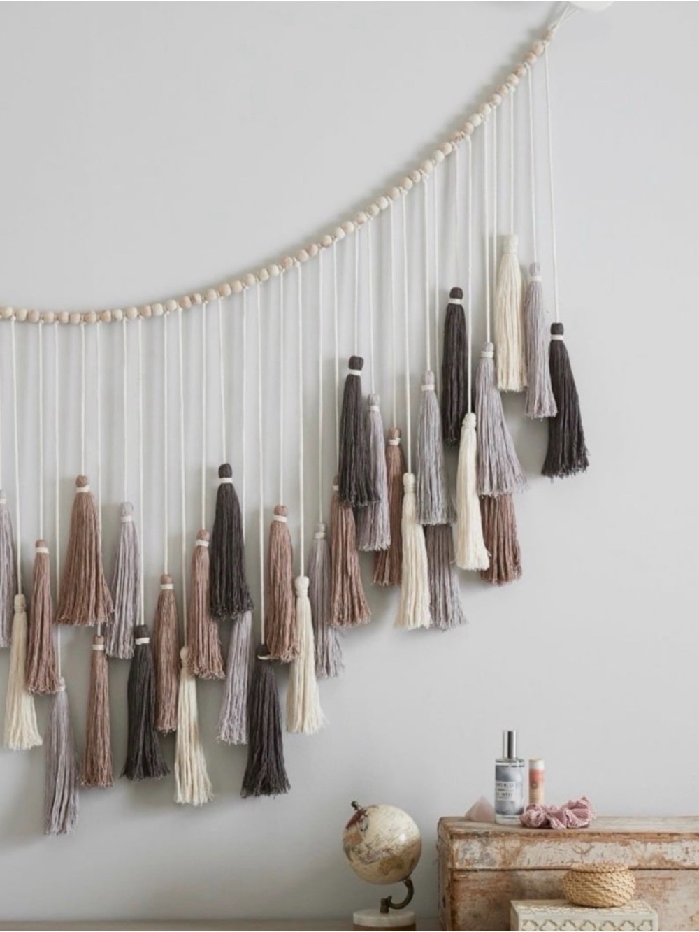 Pottery Barn Oversized Tassel Garland Wall Hanging in Cream, Tan, Gray, Brown